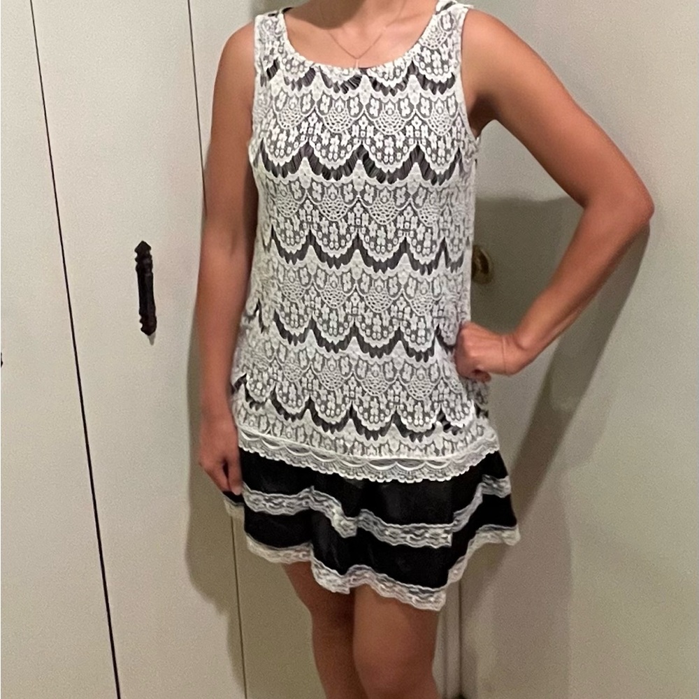 Elegant Boho Black and White Lace Dress